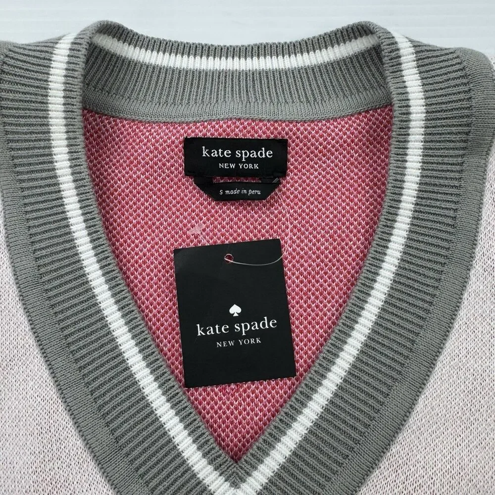 Kate Spade New York Sweater Womens Small Pink Heart V Neck Cotton NWT